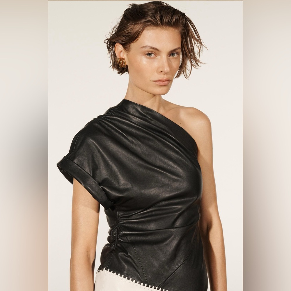 ZARA GENUINE LEATHER ASYMMETRIC DRESS LIMITED EDITION SZ XS - Picture 4 of 13